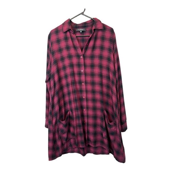 Lulus Blissful Weekend Burgundy Plaid Long Sleeve Shirt Dress Small Gorpcore - Picture 1 of 8